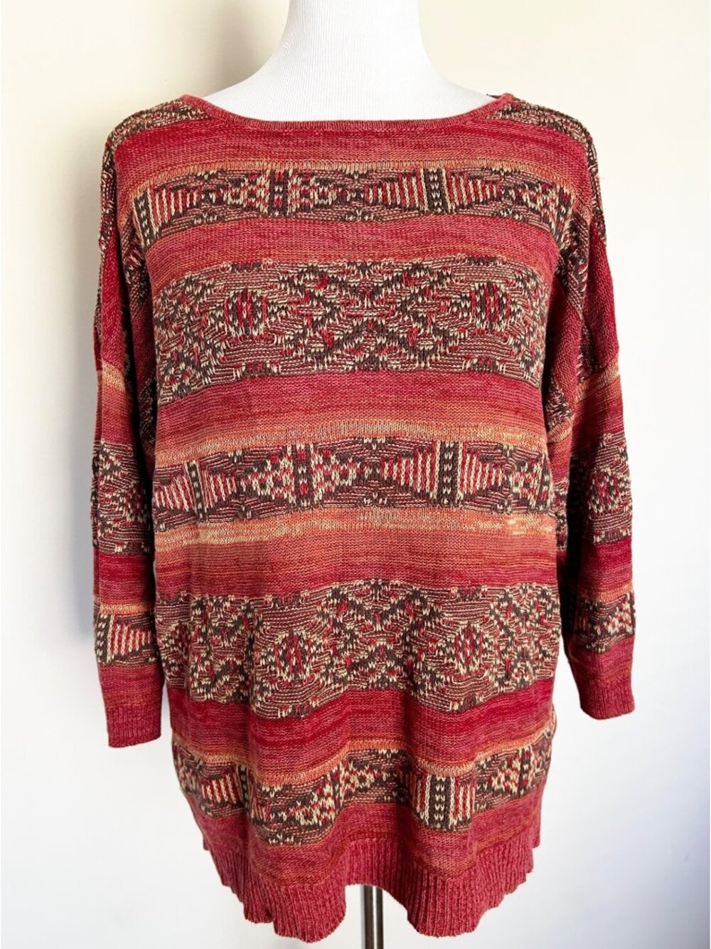 Vintage Chaps Linen Blend Aztec Sweater Southweatern Earthy Size 3X Women's
